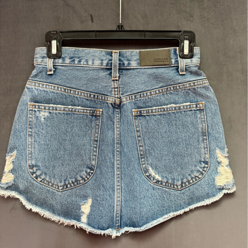 Carmar Denim Belinda Rhinestone Zip Front Mini Skirt Size 25 - Picture 4 of 5
